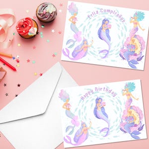 Meerjungfrau druckbare Geburtstagskarte, niedlicher digitaler Download Geburtstagskarte, Meerjungfrau Party Karte, niedliches Ozeanthema, sofortiger druckbarer Download
