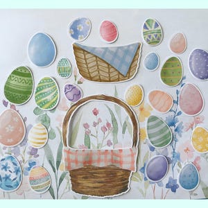 Paquete de pegatinas de cesta de huevos de Pascua, pegatinas de Pascua para álbumes de recortes, pegatinas de huevos pequeños y adorables, pegatinas de actividades para niños, calcomanías con acabado holográfico