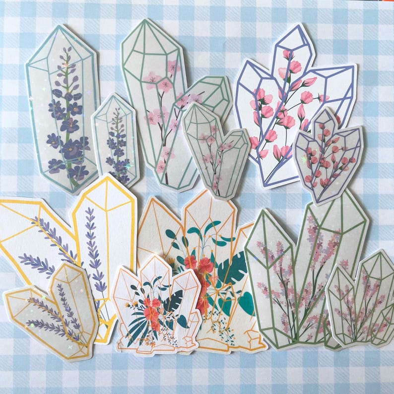 Crystal Syickers Floral Crystal Stickers: Holographic Scrapbook Decals - Six Pack - Etsy