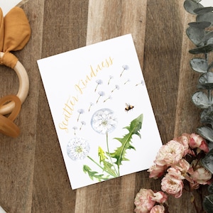 Scatter gentillesse pissenlit carte de voeux, imprimable toute occasion carte, téléchargement numérique, carte floral abeilles, thème nature téléchargement imprimable