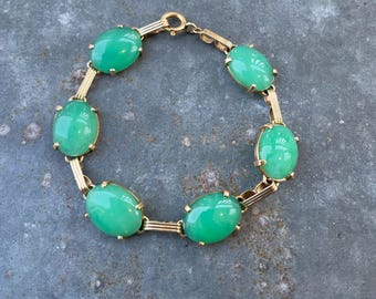 Pulsera vintage de jade en oro de 14 quilates con cabujón de 15,80 gramos y 7,5"