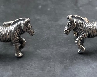 Vintage 925 Sterling Silver Zebra Stud Earrings