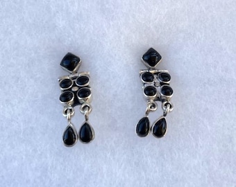 Onyx Sterling Silver Drop Southwestern style Earrings