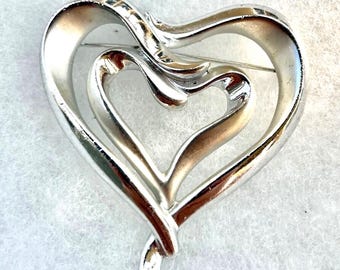 Vintage signed AJC Double Open Heart Brooch