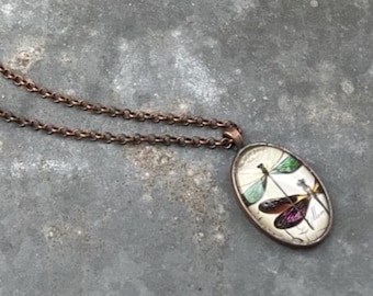 Dragonfly Pendant bronze tone Necklace