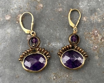 Sterling Silver bronze patina Amethyst Earrings