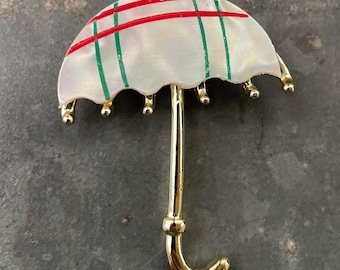 Vintage Abalone and gold tone Umbrella Brooch