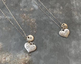 Matching "Cousin" Heart Charm Necklaces Lot of 2