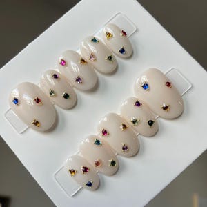 Confetti Rhinestone press on nails | Gel Nails | trendy nails | reusable press on nails | gemstone nails | sparkly nails | colorful customs