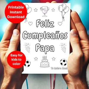 Feliz Cumpleaños Papa printable coloring page for your kids to color for their Papa. Happy Birthday card in Spanish for Dad.