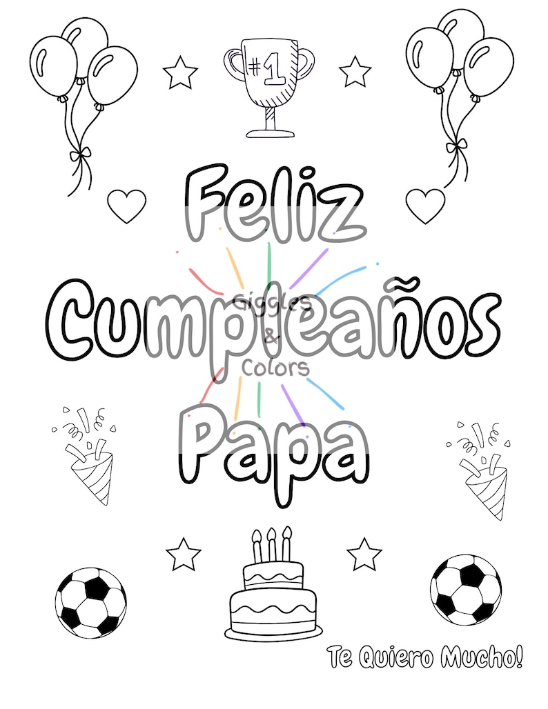 Feliz Cumpleaños Papa Coloring Page – Spanish Birthday Card for Dad ...