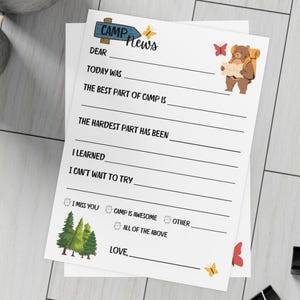 Camp Notes, Fill-in-the-Blank Cards for Children at Summer Camp, Envelopes Included, Kids Stationery Set, Summer Camp Stationery
