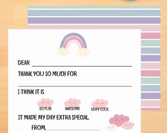 Kids Fill-In Thank You Cards: Rainbow Stationery Set with Envelopes