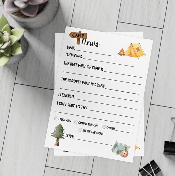 Camp Notes, Fill-in-the-Blank Cards for Children at Summer Camp, Envelopes Included, Kids Stationery Set, Summer Camp Stationery