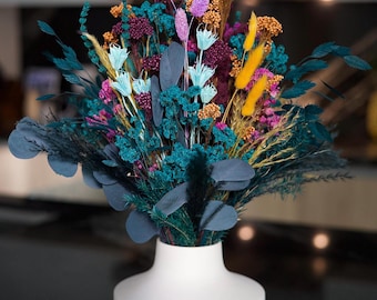Vibrant Dried Flower Bouquet - Rustic Home Décor, Colorful Floral Arrangement, Long-Lasting Centerpiece, Ideal for Gifts or Events