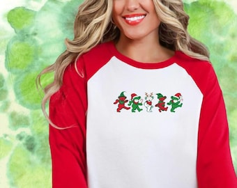 Christmas Grateful Dead Dancing Bears Unisex Baseball Tee,Deadhead Christmas,Deadhead gift, Baseball t for Deadhead, Grateful Dead