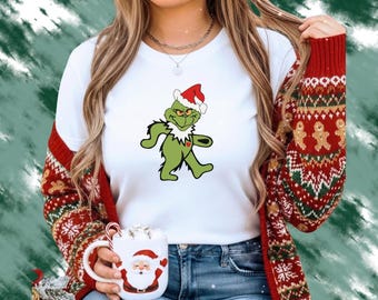 Grinch Dancing Bear Christmas T-Shirt: Deadhead Holiday Tee, Grateful Dead Inspired Tshirt