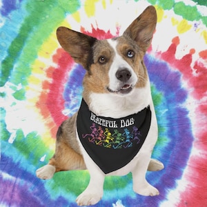 Grateful Dog Pet Bandana Collar, Deadhead Dog, Grateful Dead Inspired Pet Collar, Shakedown Dog, Dancing Skeletons on Shakedown Street,