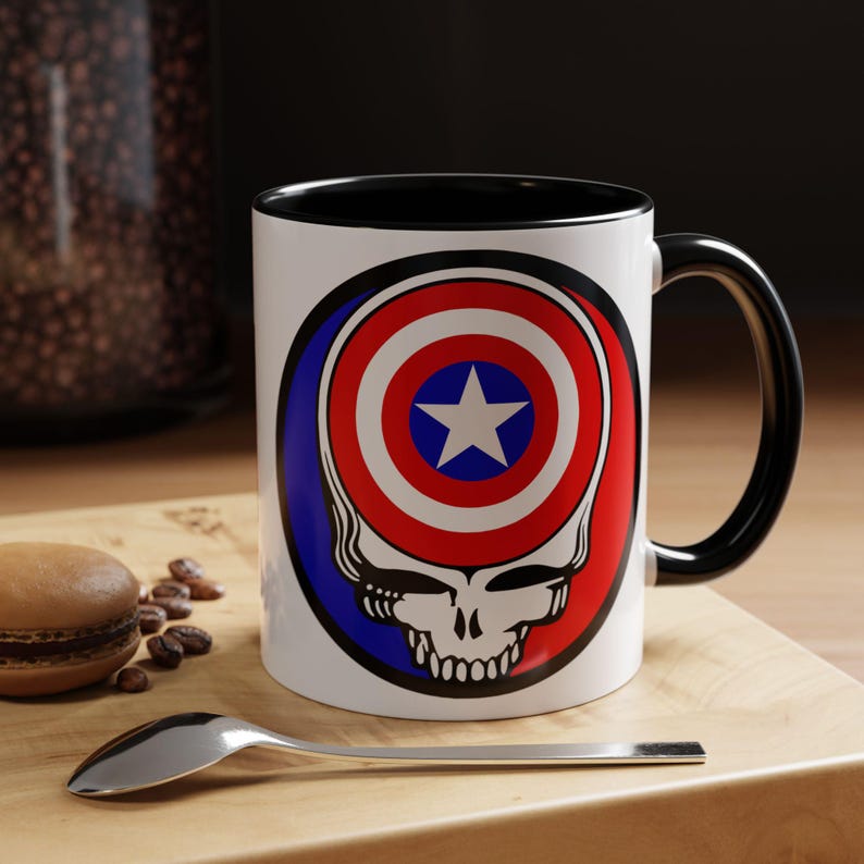 Captain America Grateful Dead Inspired Stealie Mug, 11 0z, 15 oz, Deadhead gift, Grateful Dead Fan, Coffee Mug for Deadhead, Stealie mug image 6