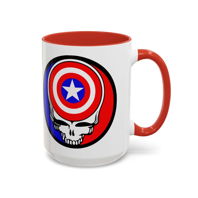 Captain America Grateful Dead Inspired Stealie Mug, 11 0z, 15 oz, Deadhead gift, Grateful Dead Fan, Coffee Mug for Deadhead, Stealie mug image 4