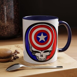 Captain America Grateful Dead Inspired Stealie Mug, 11 0z, 15 oz, Deadhead gift, Grateful Dead Fan, Coffee Mug for Deadhead, Stealie mug image 2