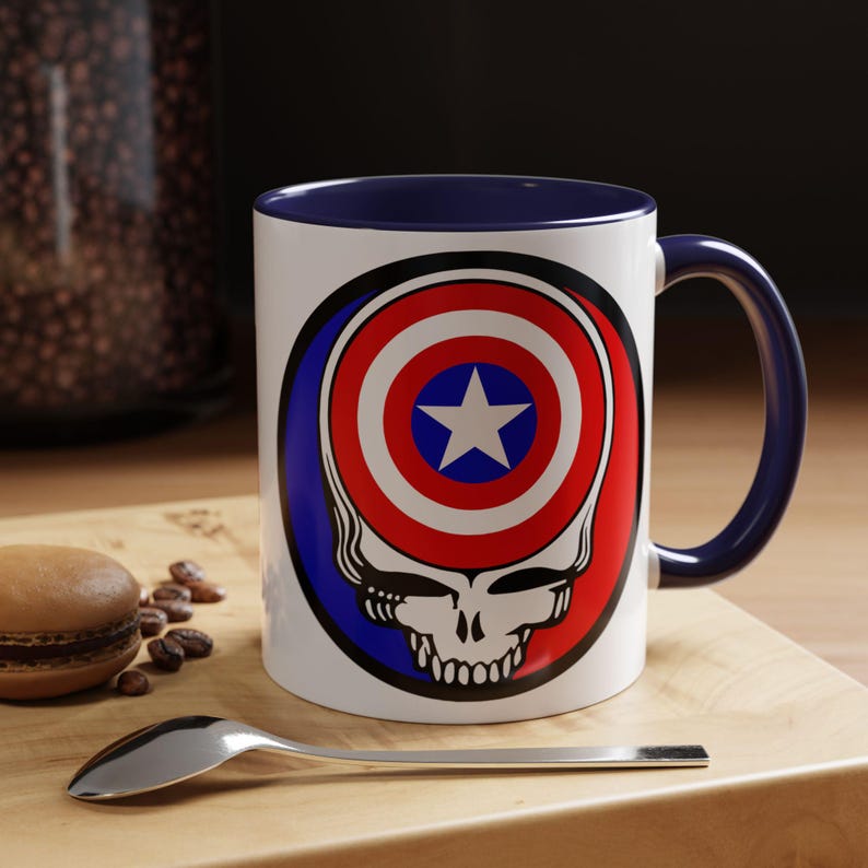 Captain America Grateful Dead Inspired Stealie Mug, 11 0z, 15 oz, Deadhead gift, Grateful Dead Fan, Coffee Mug for Deadhead, Stealie mug image 2