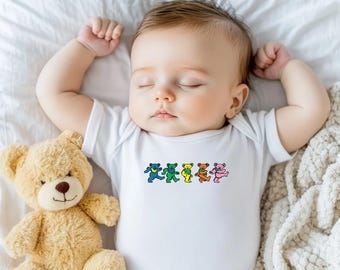 Dancing Bears Infant Baby Rib Bodysuit, Grateful Dead Inspired Onesie, Dancing Bear Baby, Jerry Bear Baby Suit, Deadhead baby