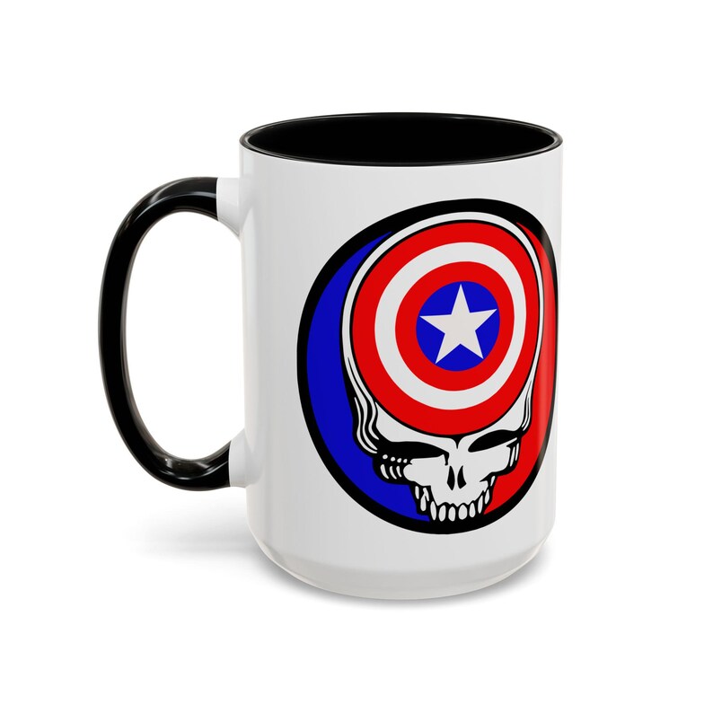 Captain America Grateful Dead Inspired Stealie Mug, 11 0z, 15 oz, Deadhead gift, Grateful Dead Fan, Coffee Mug for Deadhead, Stealie mug image 5