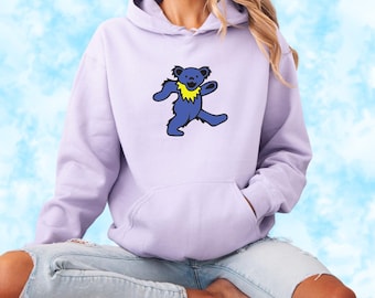 Purple Grateful Dead Dancing Bear Hoodie, Gildan 18500 Sweatshirt, Deadhead Gift, Grateful Dead Fan Gear, Hippie Hoodie, Music Festival