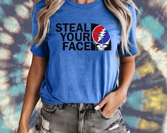 Grateful Dead Inspired Steal Your Face Tshirt, Deadhead Gift, Grateful Dad, Gift for Deadhead, Stealie Deadhead Tee, Tshirt for Deadhead