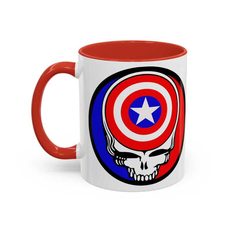 Captain America Grateful Dead Inspired Stealie Mug, 11 0z, 15 oz, Deadhead gift, Grateful Dead Fan, Coffee Mug for Deadhead, Stealie mug image 3