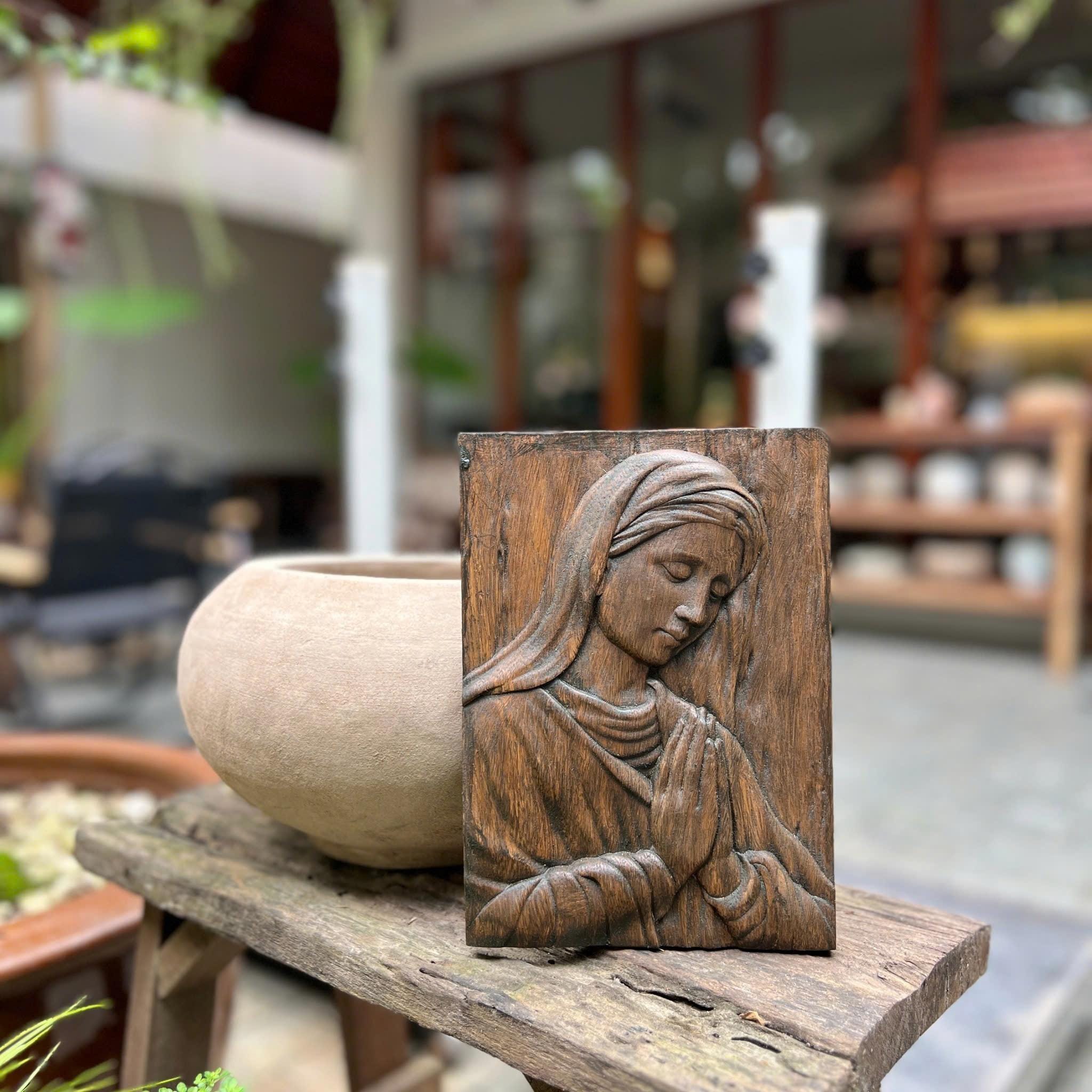 Virgin Mary Wooden Painting, Virgin Mary Wooden Carved Icon Our Lady ...