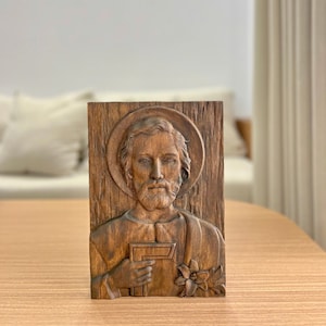 Saint Joseph Wood Carved Religious Personalized icon Wall Hanging Art Work A Christmas Gift idea