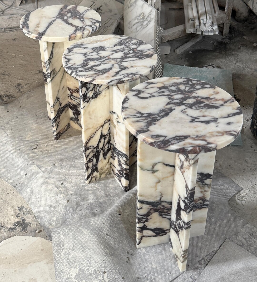 Italian Calacatta Viola Marble Side Tables - Etsy Australia