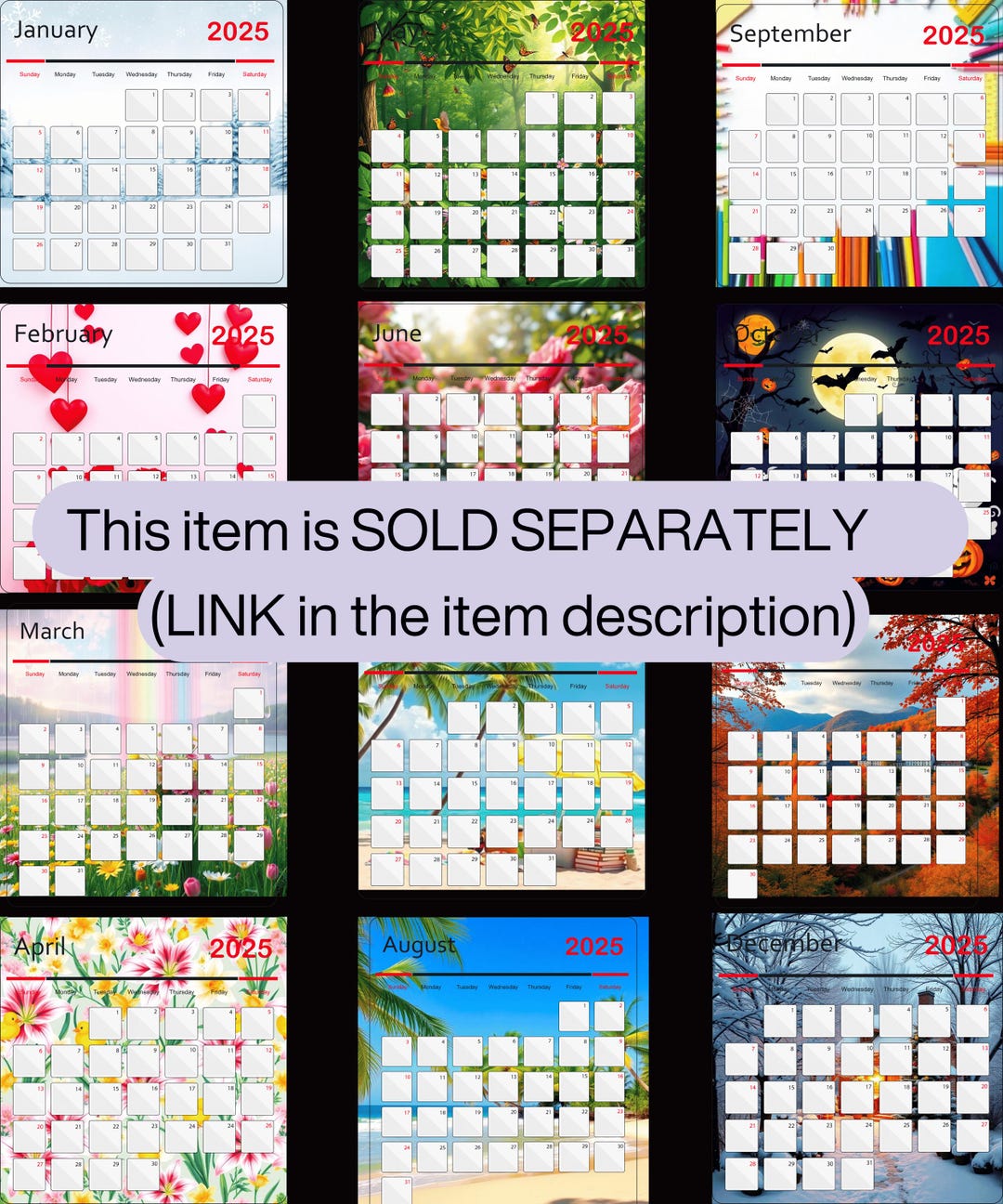 EDITABLE Monthly Calendar 2025 Bundle monday Starts, Cute Printable