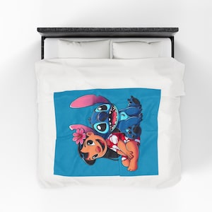 Lilo und Stitch Fan Art Samt Plüschdecke, Kinder Cartoon Film werfen für Bett oder Couch, Lilo und Stitch, Kinder, Decke