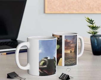 How to Train Your Dragon Inspired Ceramic Mug, Movie Character Print Coffee Cup, Gift for Film Fan, 11oz, 15oz, Toothless Night Fury,