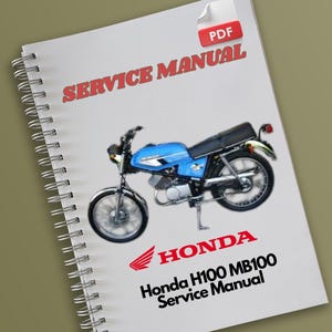 Puede incluir: Un manual de servicio para una motocicleta Honda H100 MB100. La portada presenta una motocicleta azul con un logotipo de Honda rojo y el texto "SERVICE MANUAL" en rojo.