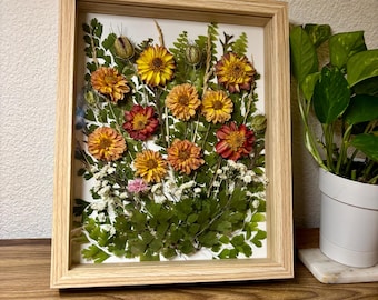 Handmade Dried Flower Shadow Box – Botanical Wall Art, 8x10 Wooden Frame