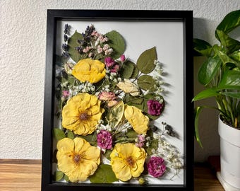 Handmade Dried Flower Shadow Box – Botanical Wall Art, 8x10 Wooden Frame