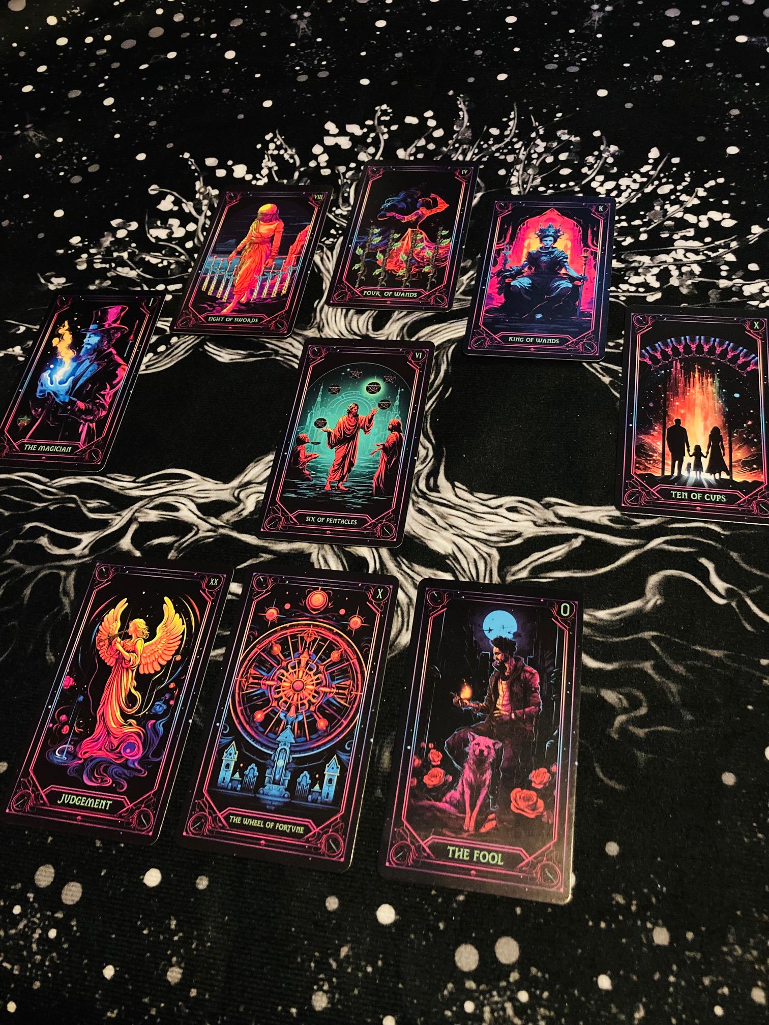 Neon Tarot Oracle Card Deck – 78 Labelled Cards Beginners
