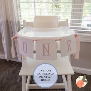 Pink Bitty Dot &#39;ONE&#39; Scallop Edge High Chair Banner | Printable Download | ONE High Chair Banner | First Birthday | Grandmillennial Decor