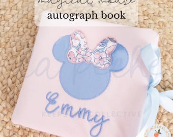 Libro de autógrafos de ratón personalizado, recuerdo personalizado, colección Grandmillenial, diario de firmas de viaje, recuerdo de parque de ratones bordado personalizado