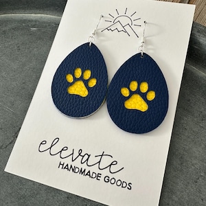 School Spirit, Team Earrings, Leather Tear Drop, School Colors
