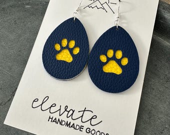 School Spirit, Team Earrings, Leather Tear Drop, School Colors