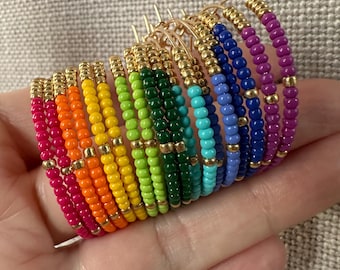Colorful Hoop Seed Bead Earrings, Gold