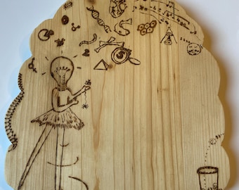 Tabla de desayuno, grabada a mano, madera, regalo.