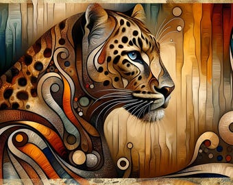 Majestic Leopard Digital Art Print | African Wildlife Wall Art | Safari Animal Illustration | Instant Download