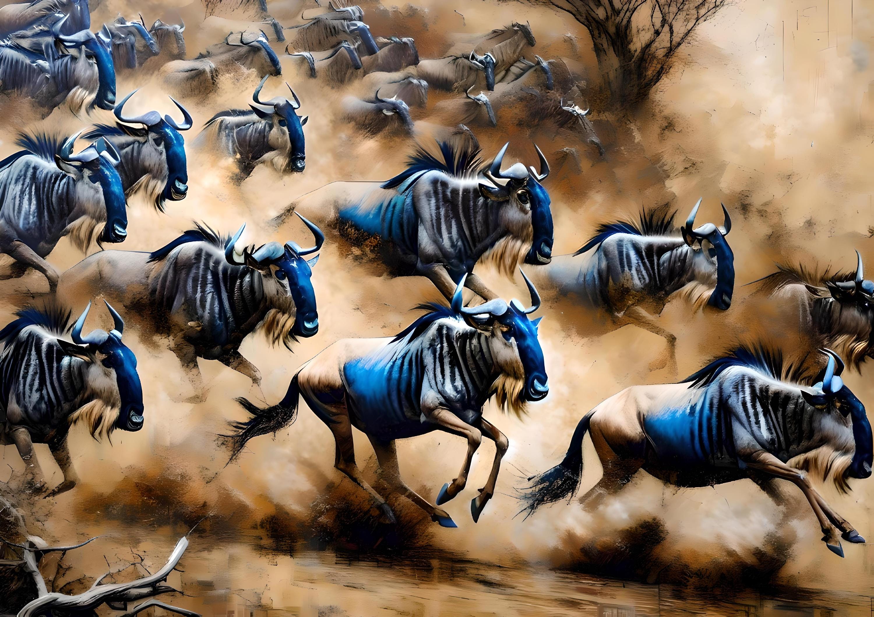 Blue Wildebeest Art Print: African Safari Animal Illustration (Digital Download)