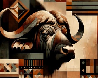 Abstract Buffalo Digital Art Print | African Wildlife Wall Art | Safari Animal Illustration | Instant Download